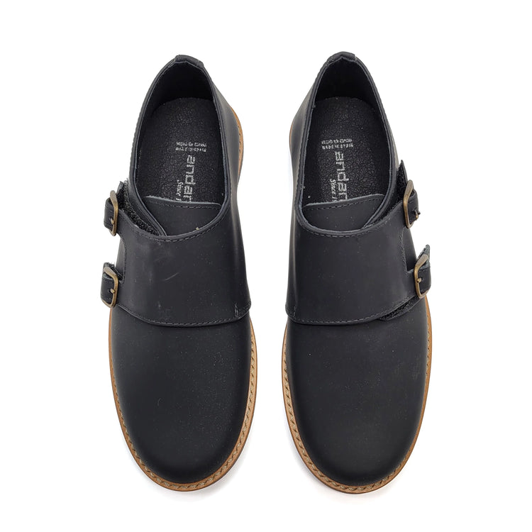 Andanines Black Gum Monk Strap Dress Shoe 222413