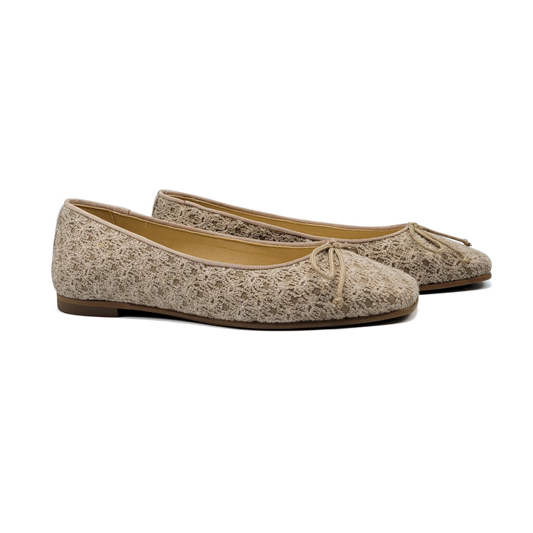 Andanines Taupe Knit Bow Ballet Flat 232512