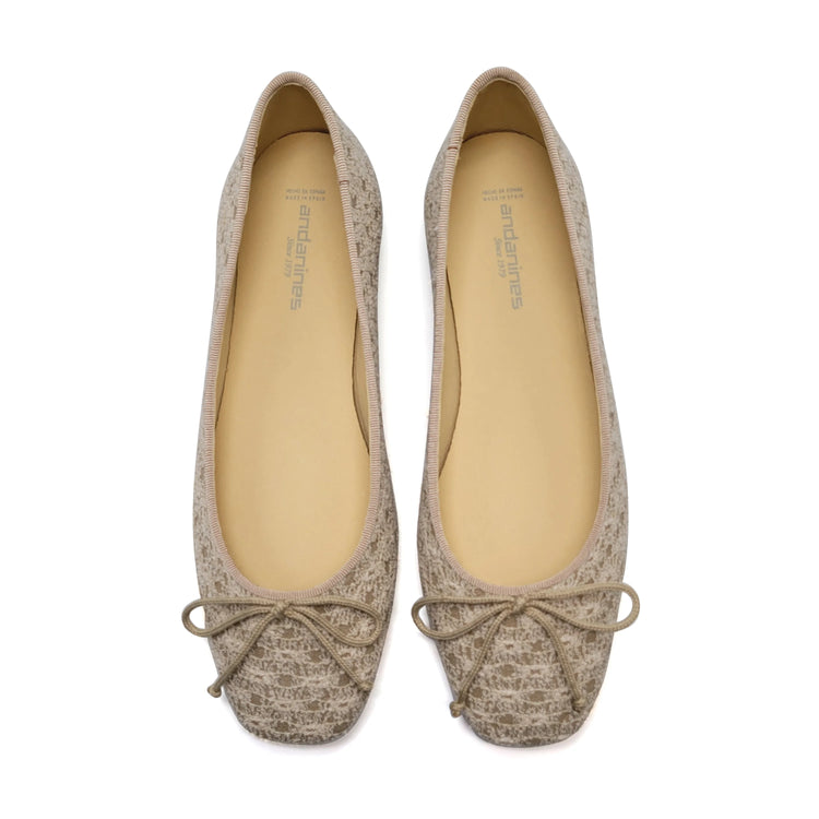 Andanines Taupe Knit Bow Ballet Flat 232512