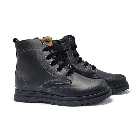 Porte Black Leather Printed Wing Bootie 22043