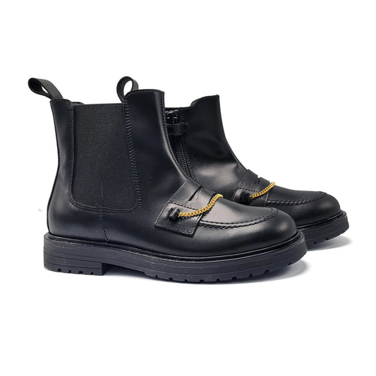 Rondinella Black Leather Penny Chain Bootie 12097