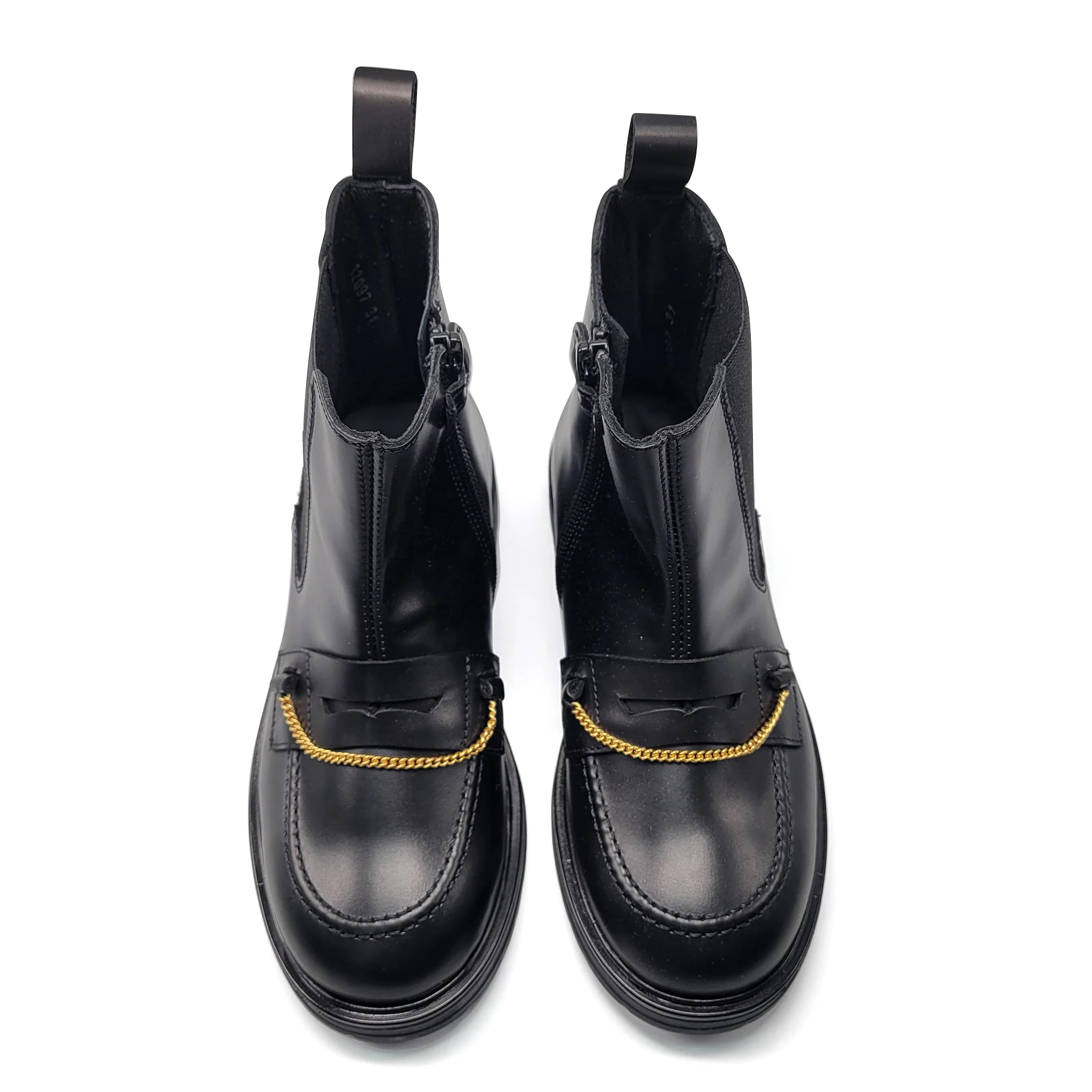 Rondinella Black Leather Penny Chain Bootie 12097