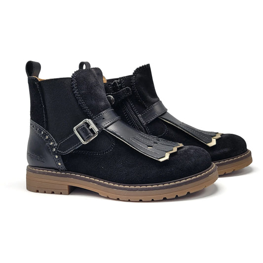 Rondinella Black Suede Leather Fringe Bootie 12294
