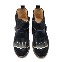 Rondinella Black Suede Leather Fringe Bootie 12294