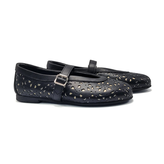 Rondinella Black Gold Floral Cut-out  Mary Jane 12251
