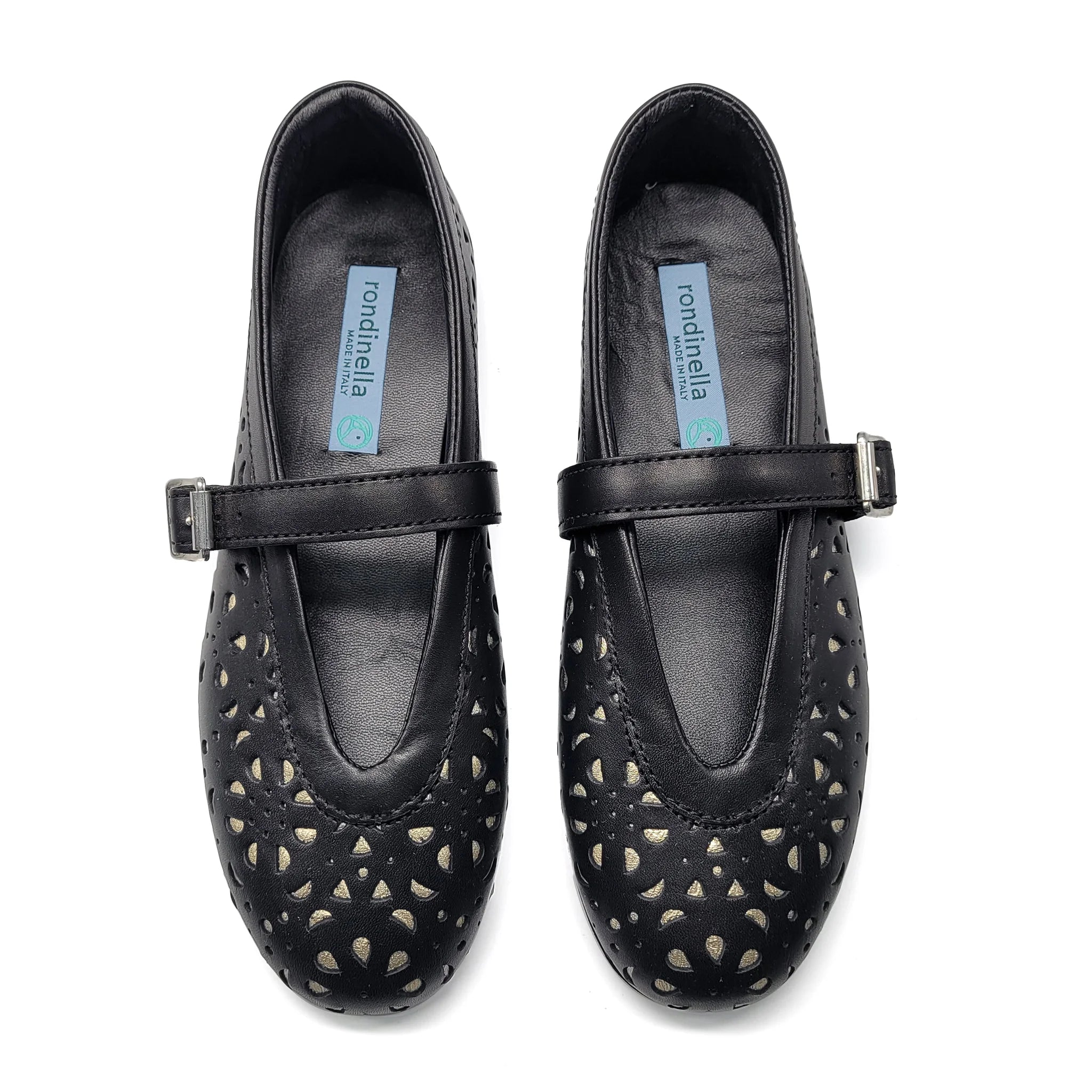 Rondinella Black Gold Floral Cut-out  Mary Jane 12251
