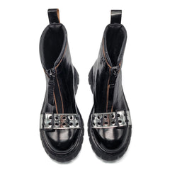 Rondinella Black Patent Silver Strap Chunky Bootie 12206