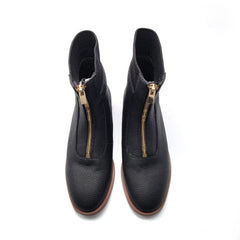 1936 Black Pebbled Zipper Bootie 202212