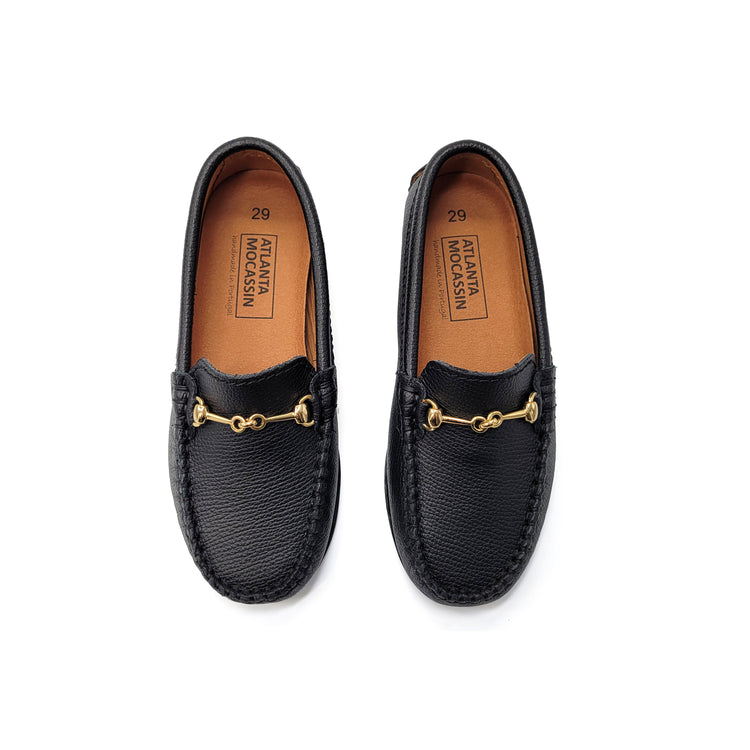 Atlanta Mocassin Black Grain Buckle Loafer 043