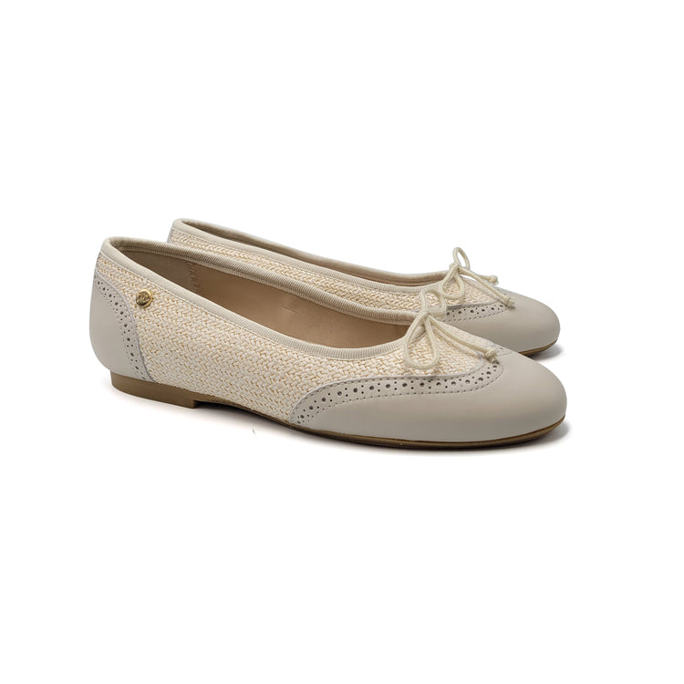 Manuela De Juan Beige Whicker Wingtip Ballet S3062