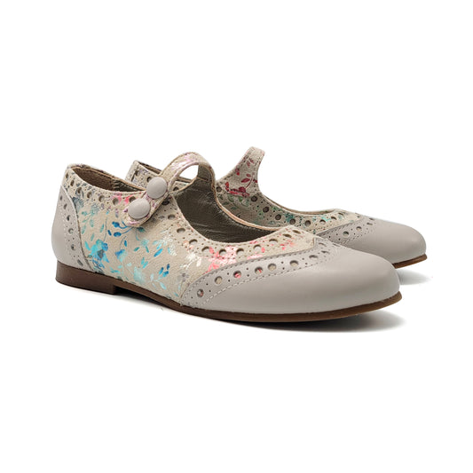 LMDI Doll Taupe Floral Wingtip Mary Jane
