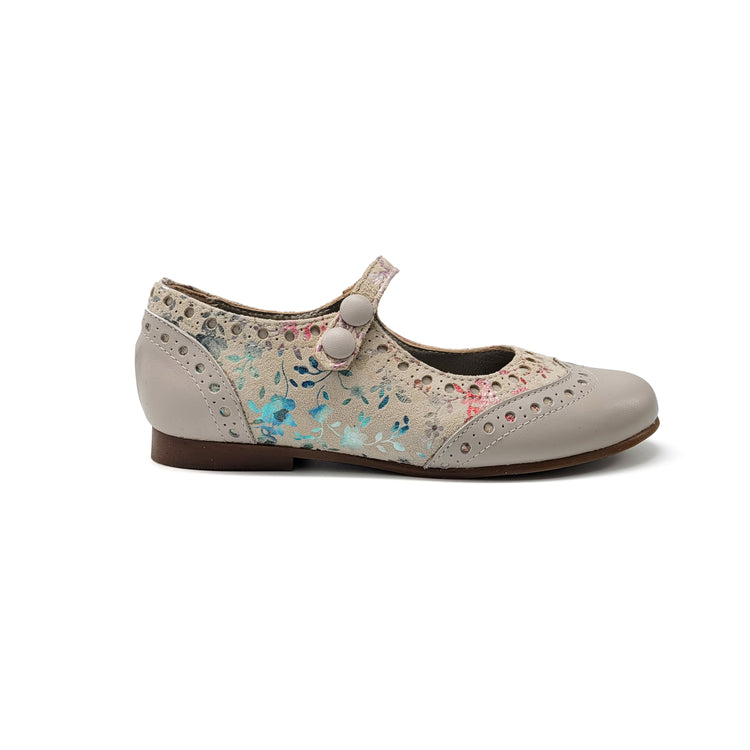 LMDI Doll Taupe Floral Wingtip Mary Jane