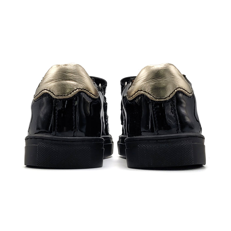 Atlanta Mocassin Black Patent Gold Star Velcro Sneaker 104