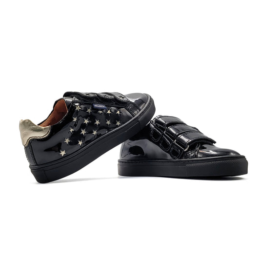 Atlanta Mocassin Black Patent Gold Star Velcro Sneaker 104