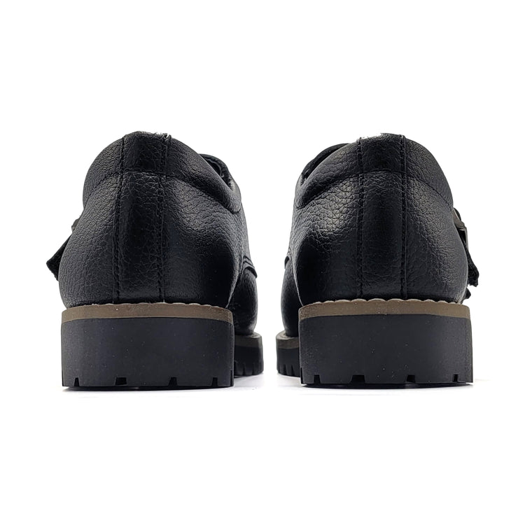 Blublonc Harper Black Grain Double Monk Velcro School Shoe