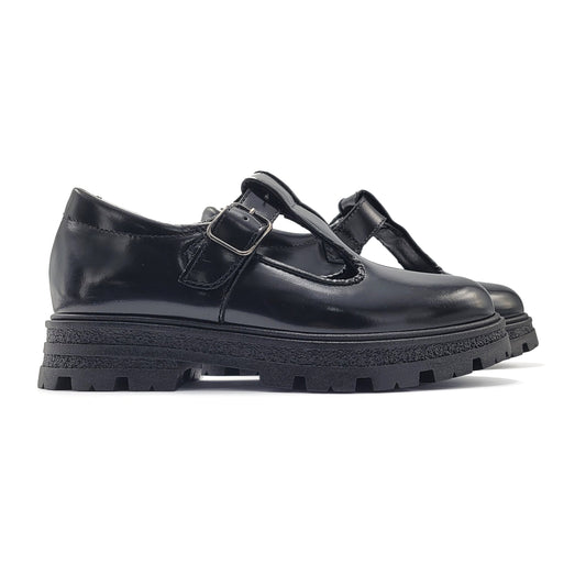 Blublonc Daily Florentic Black T Strap Chunky Loafer