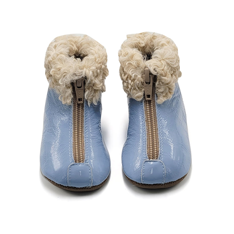 Pepe Baby Blue Front Zipper Curly Fur Rimmed Bootie 225