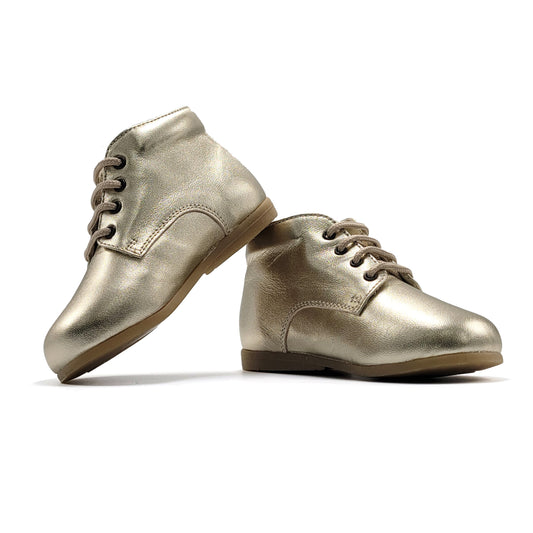Pepe' Two Gold Metallic Lace Up Bootie