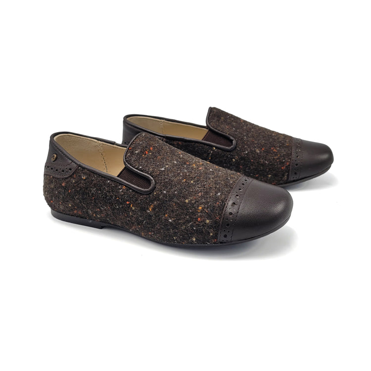 Manuela De Juan Brown Speckled Wool Smoking Shoe S3145