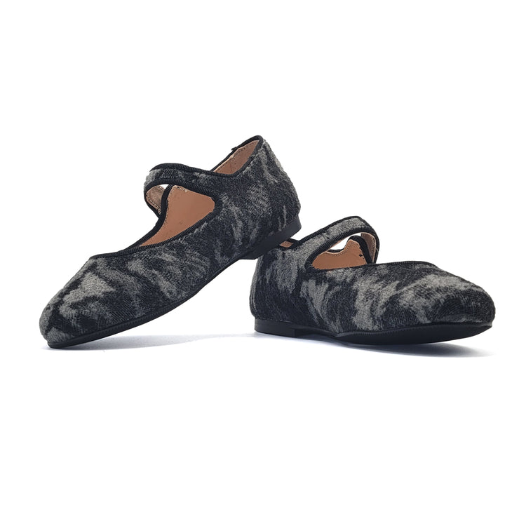 Brunellis Black Grey Wool Mary Jane S-21