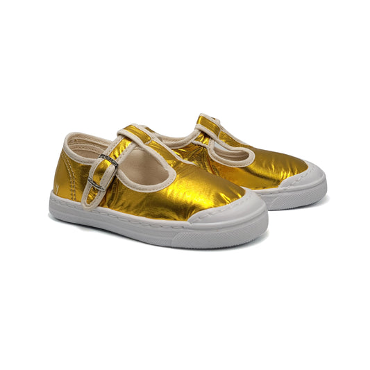 Pepe' Gold Metal T Strap Sneaker Shoe 079