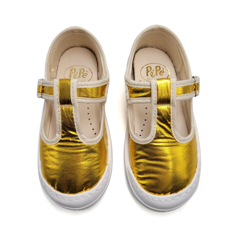 Pepe' Gold Metal T Strap Sneaker Shoe 079