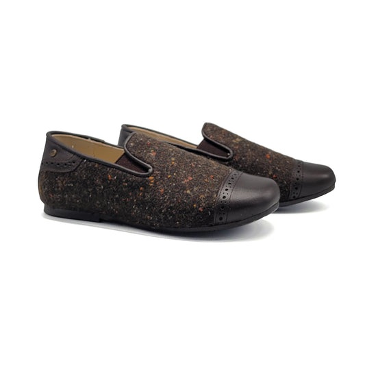 Manuela De Juan Brown Speckled Wool Smoking Shoe S3145