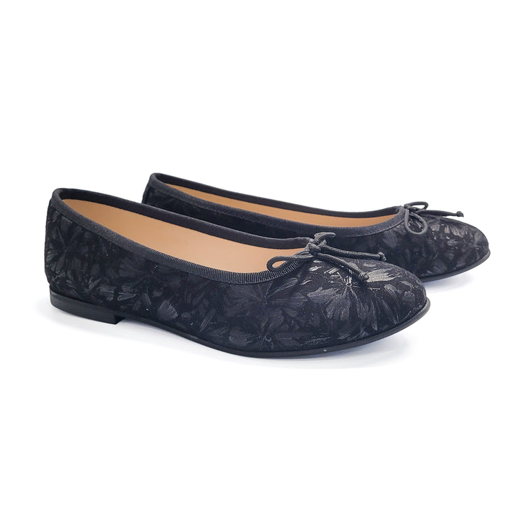 LMDI Black Floral Suede Ballet SS2462