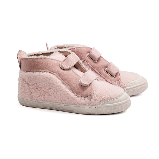 Pepe Rose Pink Fuux Shearling Velcro Sneaker 006