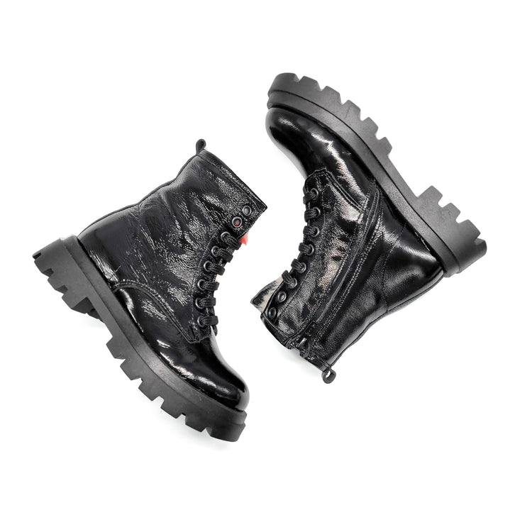 Confetti Black Patent Colorful Faux Fur Chunky Boot 3556