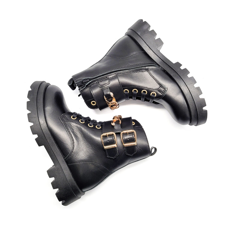 Confetti Black Gold Chain Chunky Bootie 3558