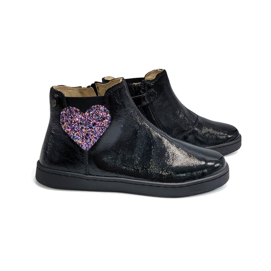 Naturino Glarny Black Patent Purple Glitter Bootie