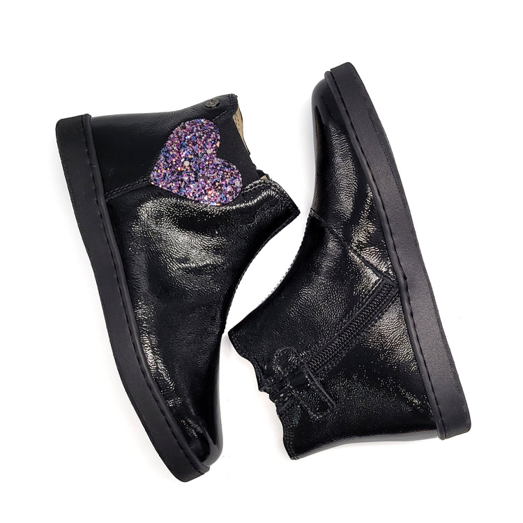 Falcotto (Naturino) Glarny Black Patent Purple Glitter Bootie