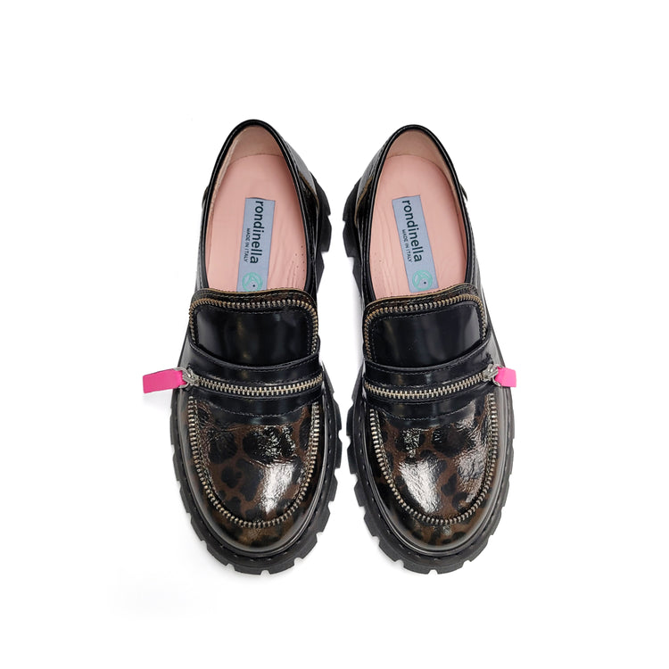 Rondinella Green Camo Hot Pink Zipper Chunky Loafer -12214-