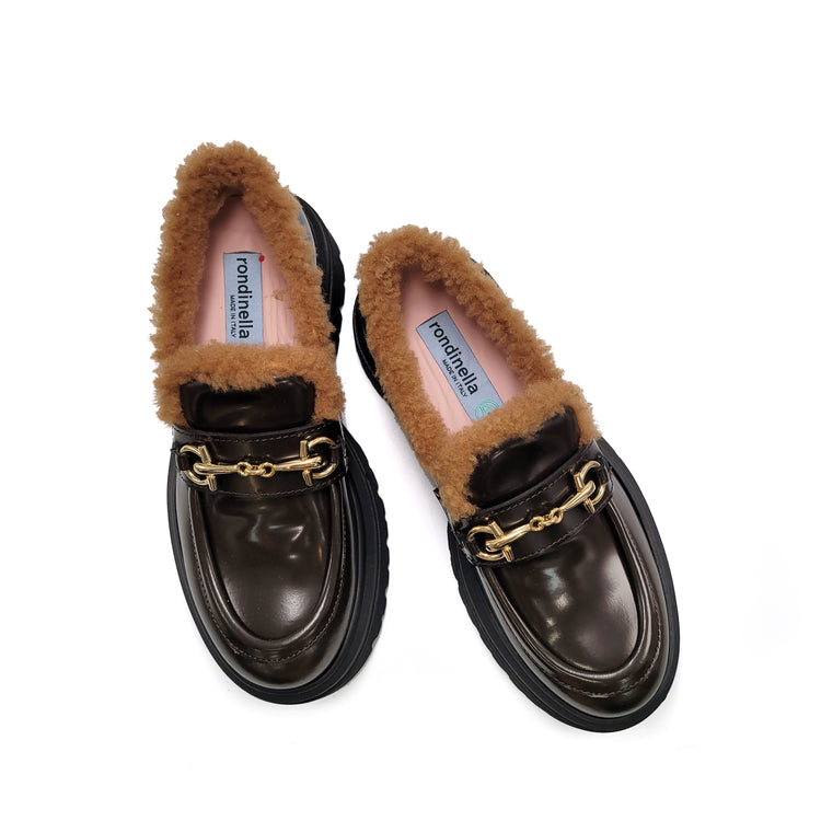 Rondinella- BROWN FLORENTIC Faux Fur Chain Lug Sole Loafer 12034