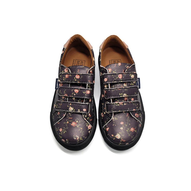 ATLANTA MOCASSIN Black Romantic Flower Velcro Sneaker 523