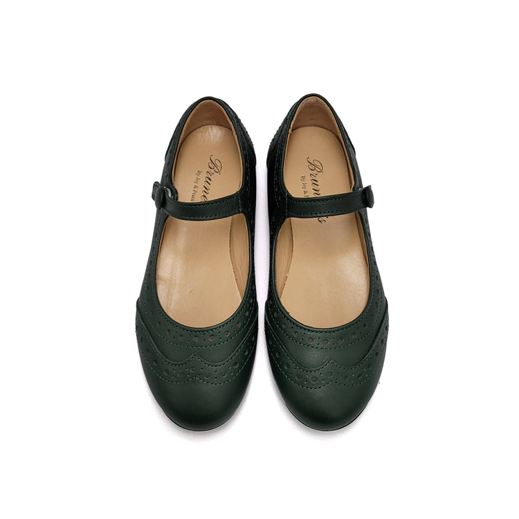 Brunellis Forest Green Leather Wingtip Mary Jane S24