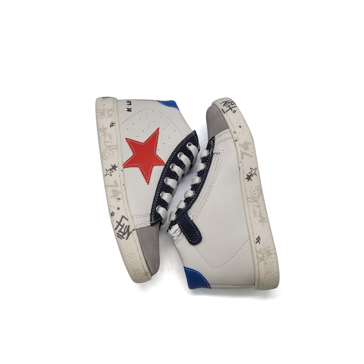 Naturino Pinnzip White Grey Red Star Hightop Sneaker