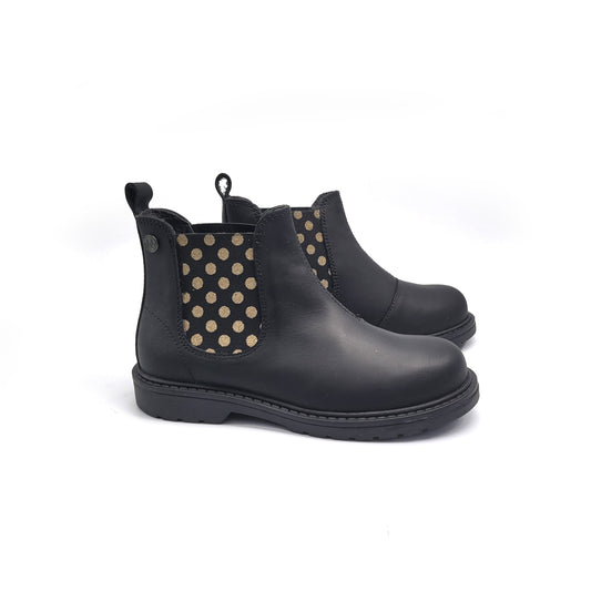 Falcotto (Naturino) Piccadilly Black Gold Polka Dot Chelsea Bootie