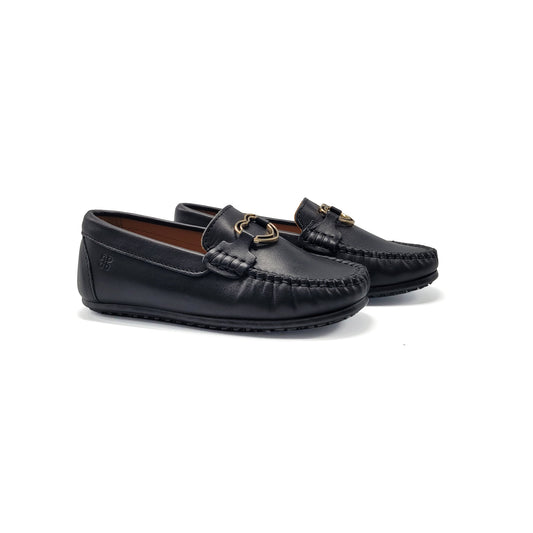 Porte Black Leather Heart Bit Slip On Loafer 6318