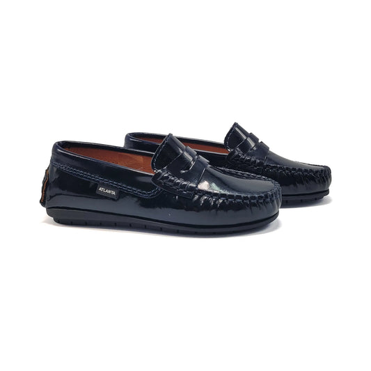Atlanta Mocassin Marbleized Navy Patent Penny Loafer 032