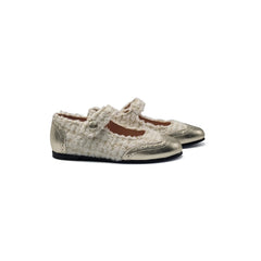 Manuela De Juan Ivory Gold Tweed Wingtip Mary Jane S3106