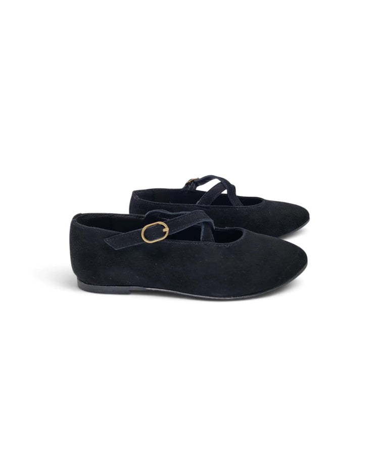 Blublonc CeeCee Rich Black Suede Cross Buckle Mary Jane