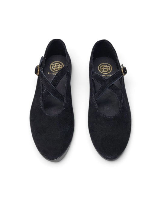 Blublonc CeeCee Rich Black Suede Cross Buckle Mary Jane