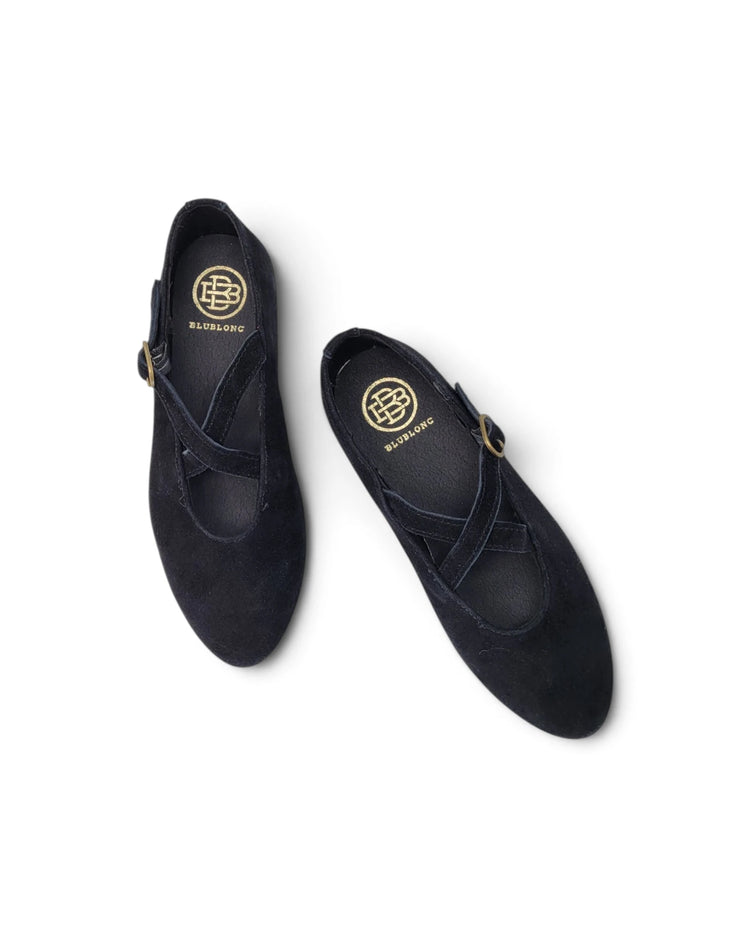 Blublonc CeeCee Rich Black Suede Cross Buckle Mary Jane