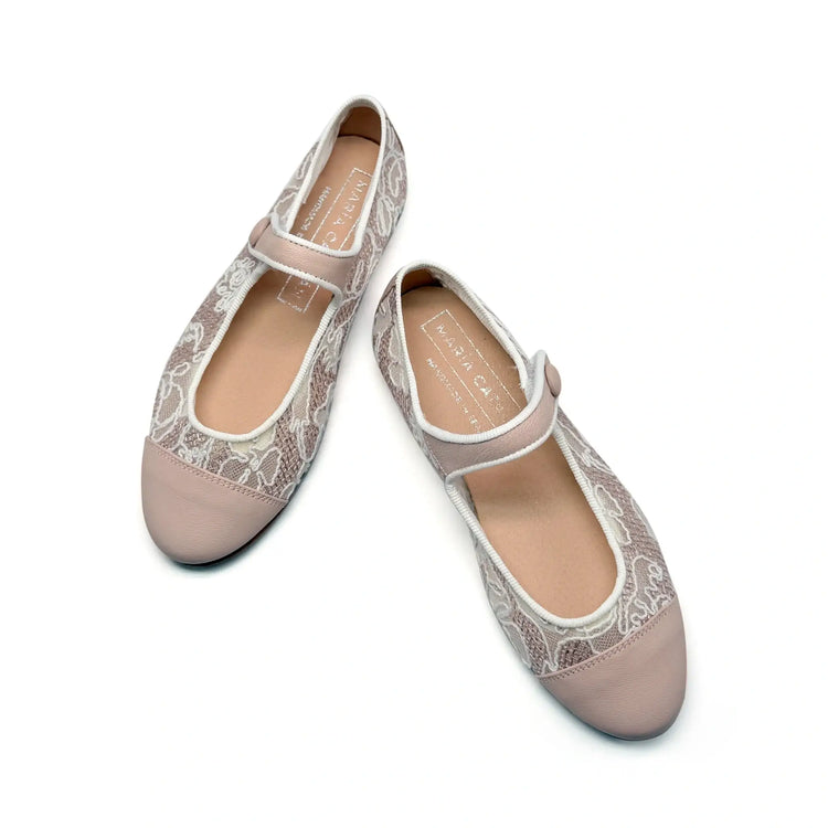 Mauve lace mary jane shoes handmade in spain fast shipping