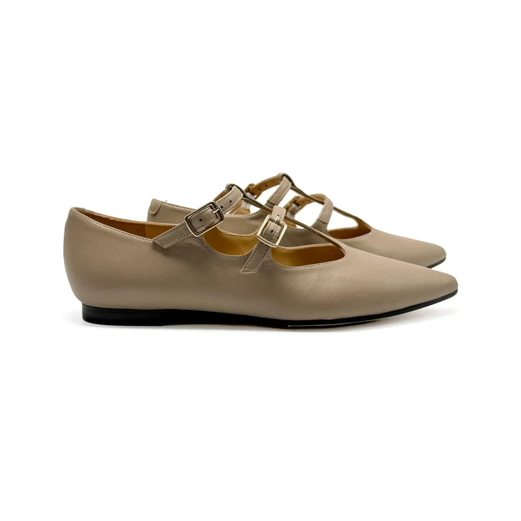 Confetti taupe double t strap flat shoes fast shipping