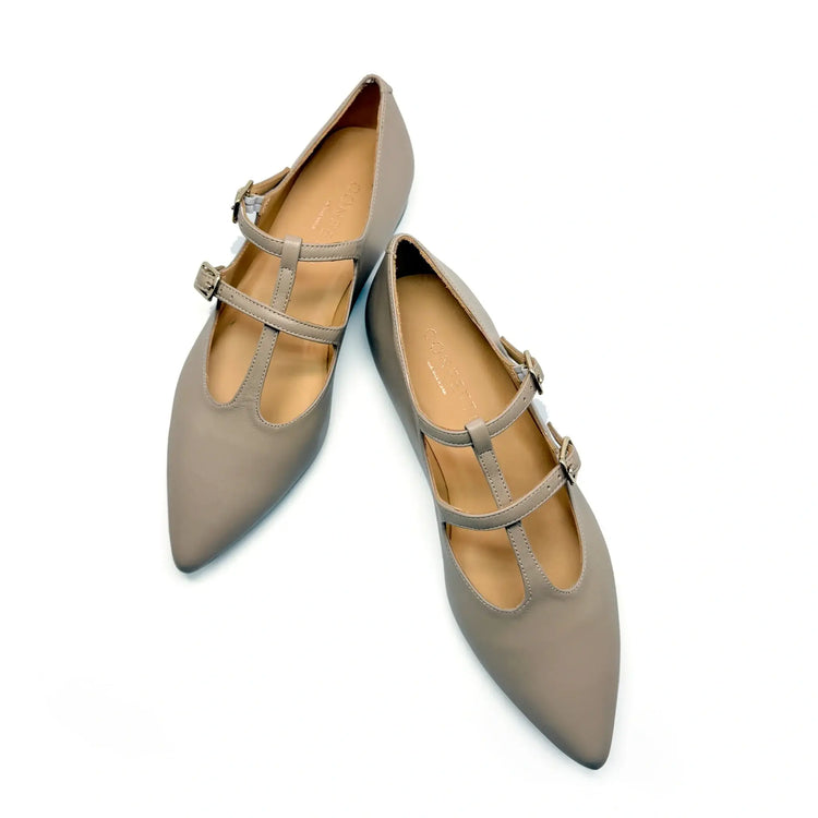 Confetti taupe double t strap flat shoes fast shipping