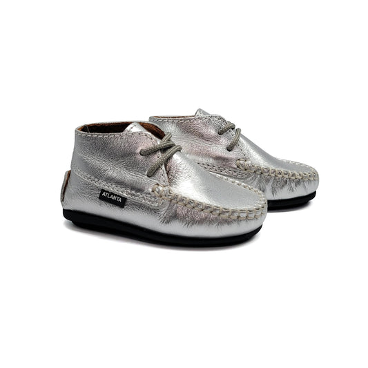 Atlanta Mocassin Silver Metal Baby Bootie 073