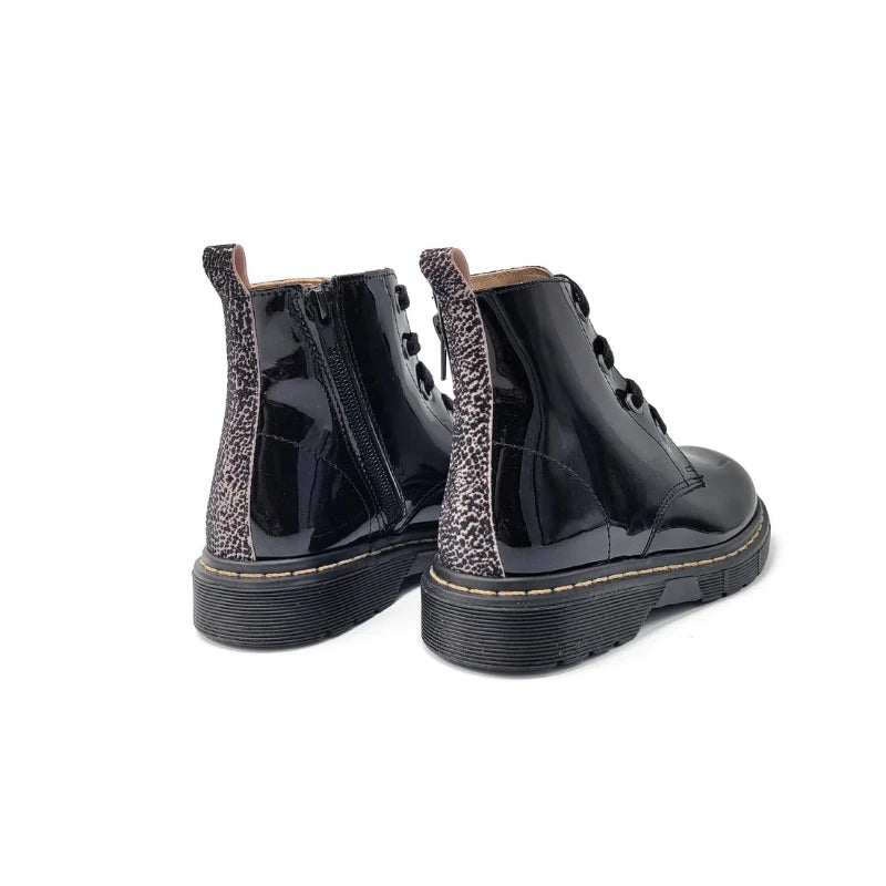 Confetti-Black-Patent-Stripe-Design-Combat-Bootie-GIRLS